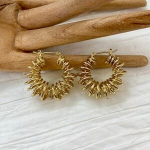 Gold Tone Coil Spring Hoop‎ Earrings